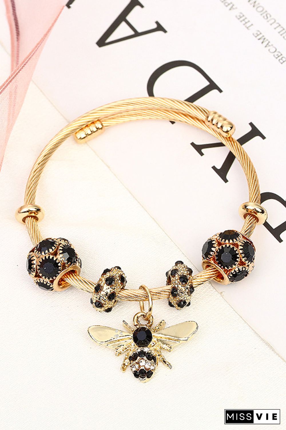 Stainless Steel Diamond Bee Bead Bracelet Wholesale MOQ 5pcs