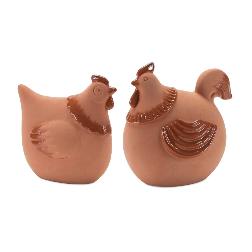 Set of 2 Glazed Chicken Figurines 5.75\