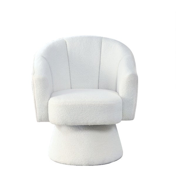 Modern Accent Swivel Chair in Teddy Fabric with Deep Channel Tufting - 29