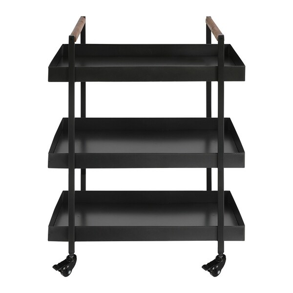 3 Tier Bar Cart with Tray Shelves， Metal Frame， and Raised Edges， Black