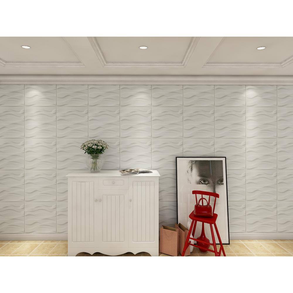 Art3d Wavy Shape Decorative Wall Panels 19.7 in. x 19.7 in PVC 3D Wall Panels in White for Interior Decor 12-Panels A10hd041WTP12