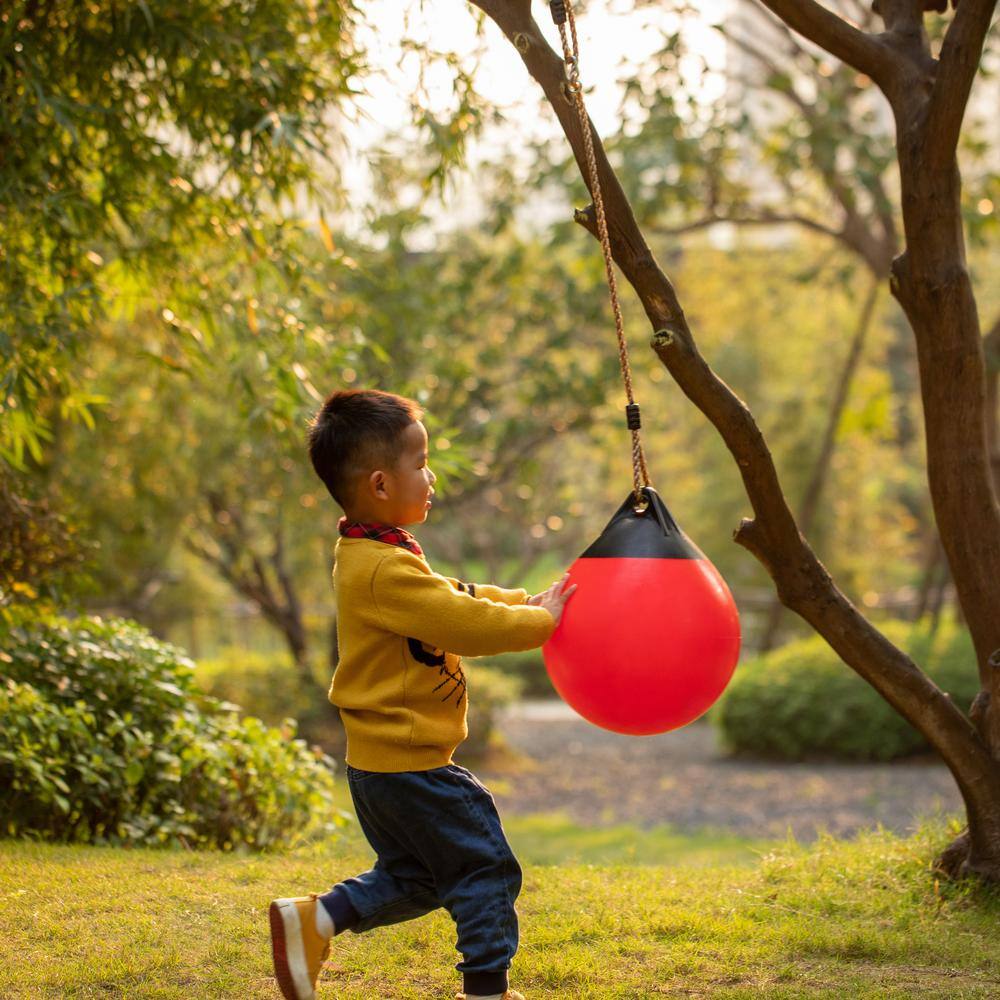 PLAYBERG Red Playground Hanging Adjustable Ball Swing Inflatable Heavy-Duty Rubber Round Specialty Swing Ball Pump Included QI004559.RD