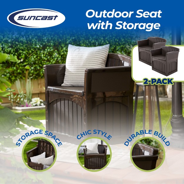 Suncast 31 Gallon Patio Seat Outdoor Storage And Bench Chair Java 2 Pack