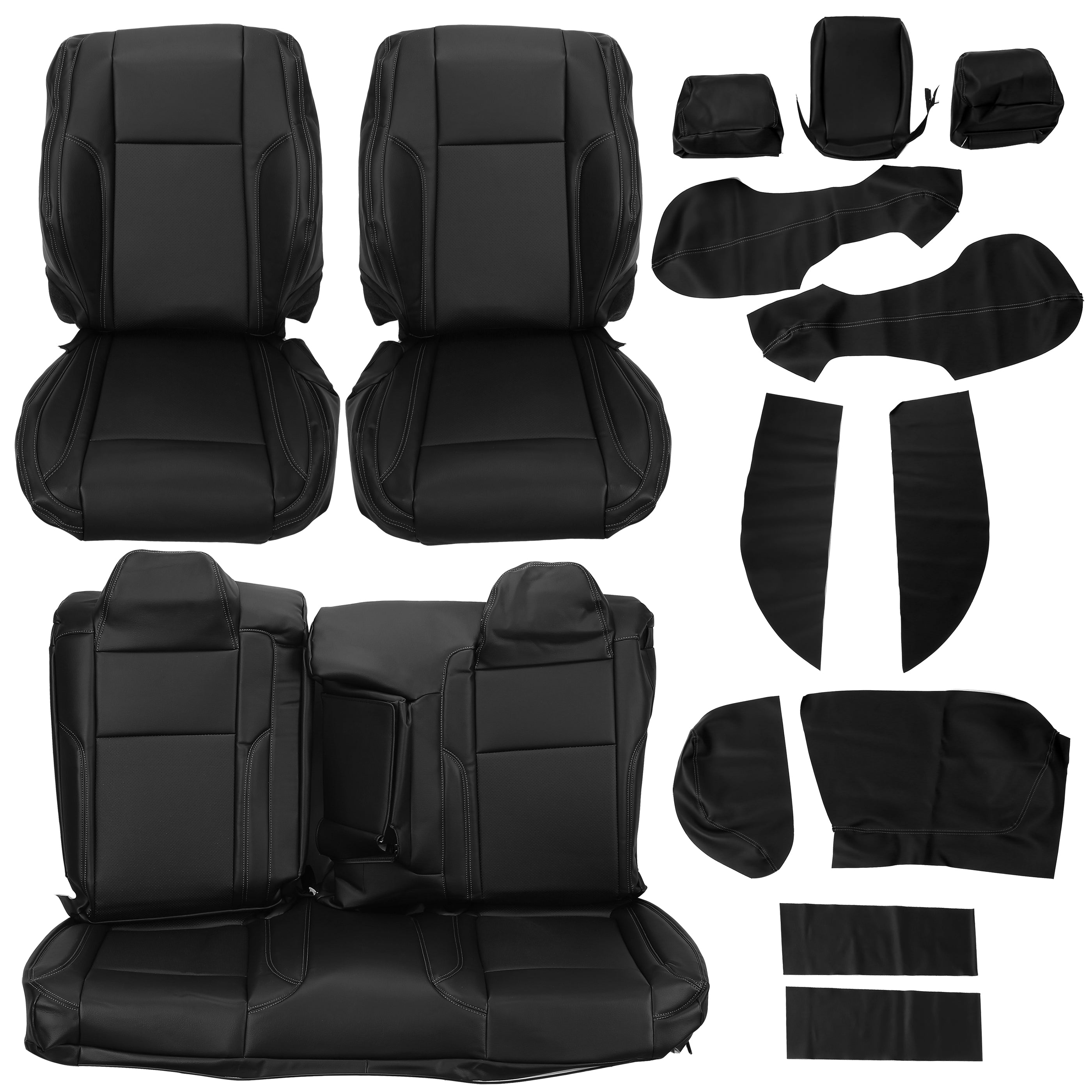 Kojem Leather Seat Covers Sets for 2015-2019 Dodge Challenger SXT RT Sport Black Artificial Leather Full Set