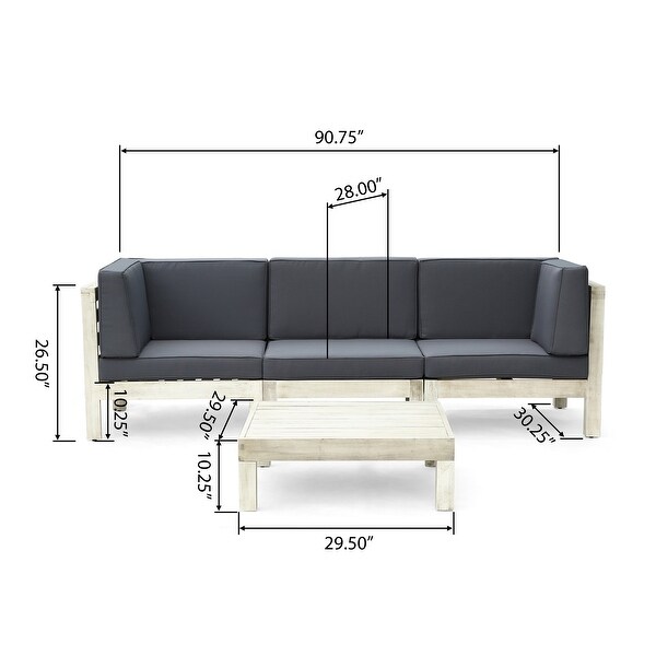 Brava Outdoor 3Seater Acacia Wood Sectional Sofa Set with Coffee Table and Cushions by Christopher Knight Home