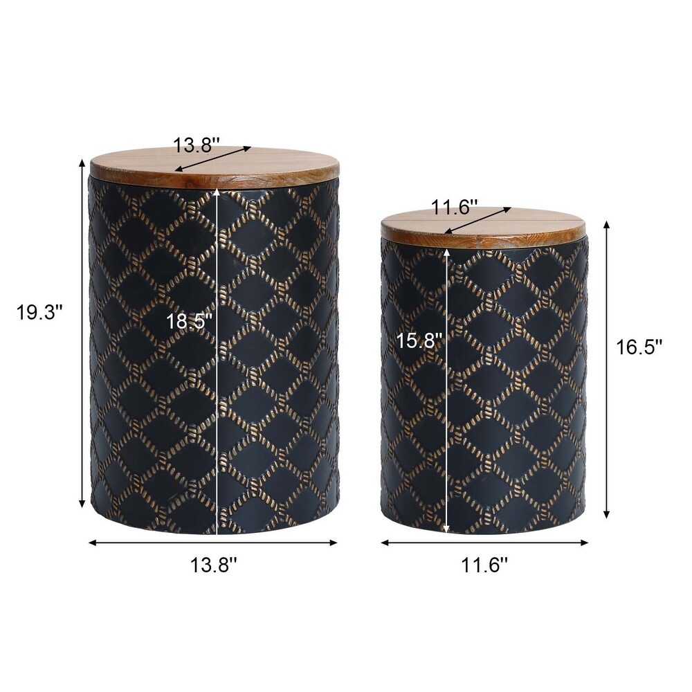 Set of 2 Metal Round Side and End Tables with Enclosed Storage