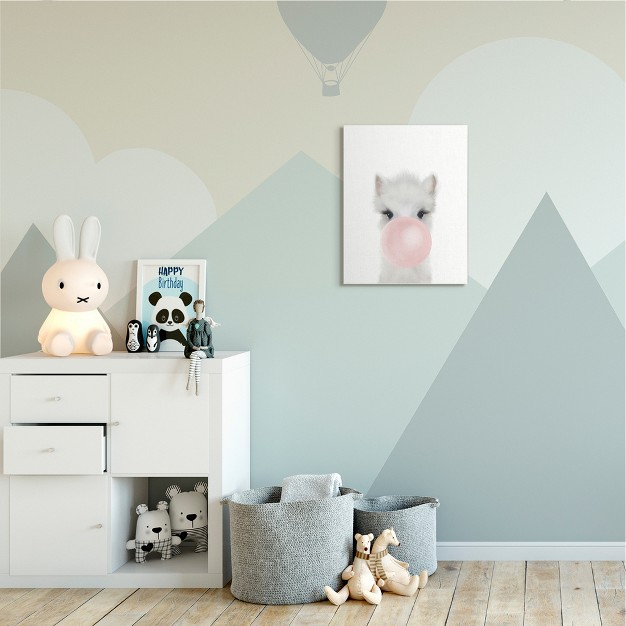 Stupell Industries Baby Woodland Alpaca With Pink Bubble Gum Gallery Wrapped Canvas Wall Art 16 X 20