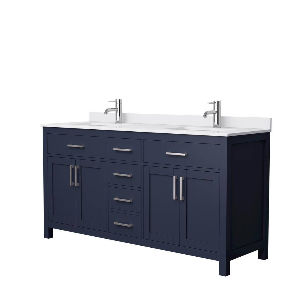 Wyndham Collection Beckett 66 in. W x 22 in. D x 35 in. H Double Sink Bathroom Vanity in Dark Blue with White Cultured Marble Top WCG242466DBNWCUNSMXX