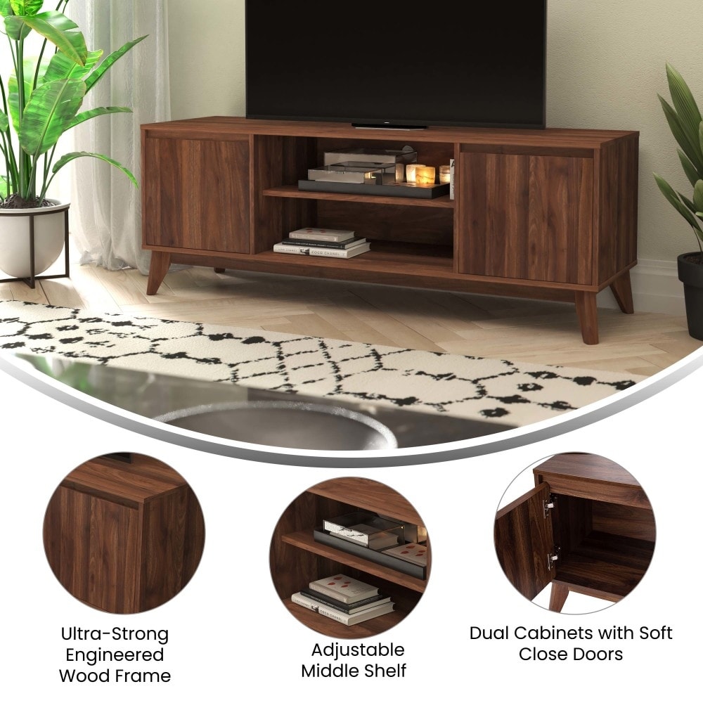 TV Stand with Adjustable Middle Shelf   Dual Soft Close Storage Doors