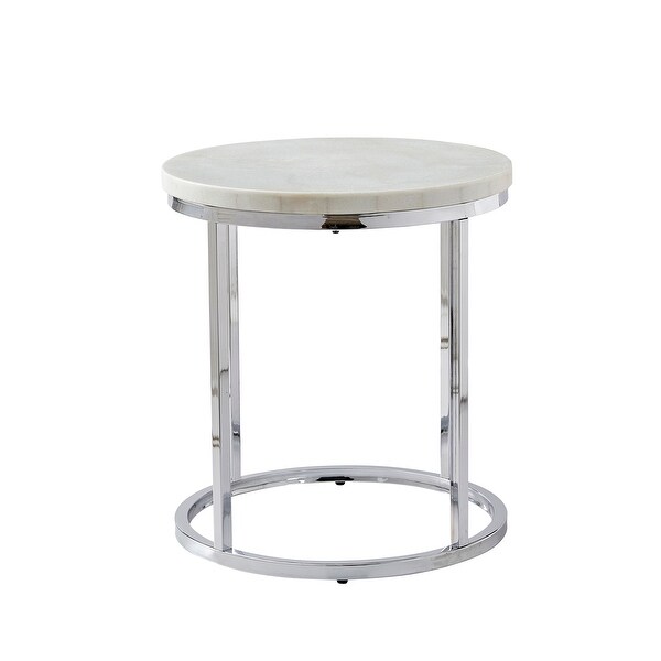 Silver Orchid Eden White Marble Top Round End Table