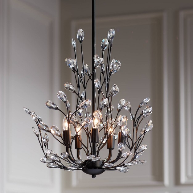 Wide Modern Clear Crystal Glass Leaf 5 light Fixture For Dining Room Foyer House Kitchen Island