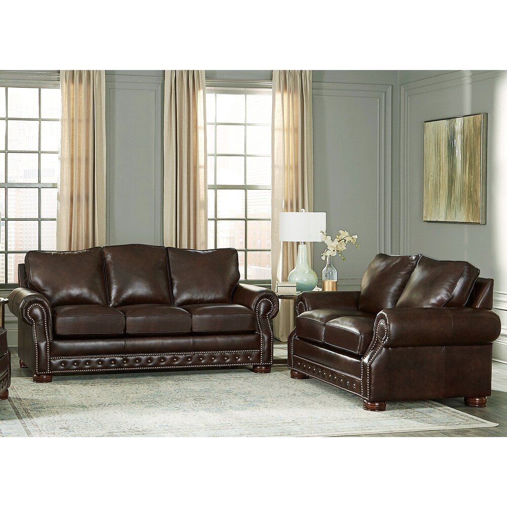 Made in USA Porto Top Grain Leather Sofa and Loveseat Set