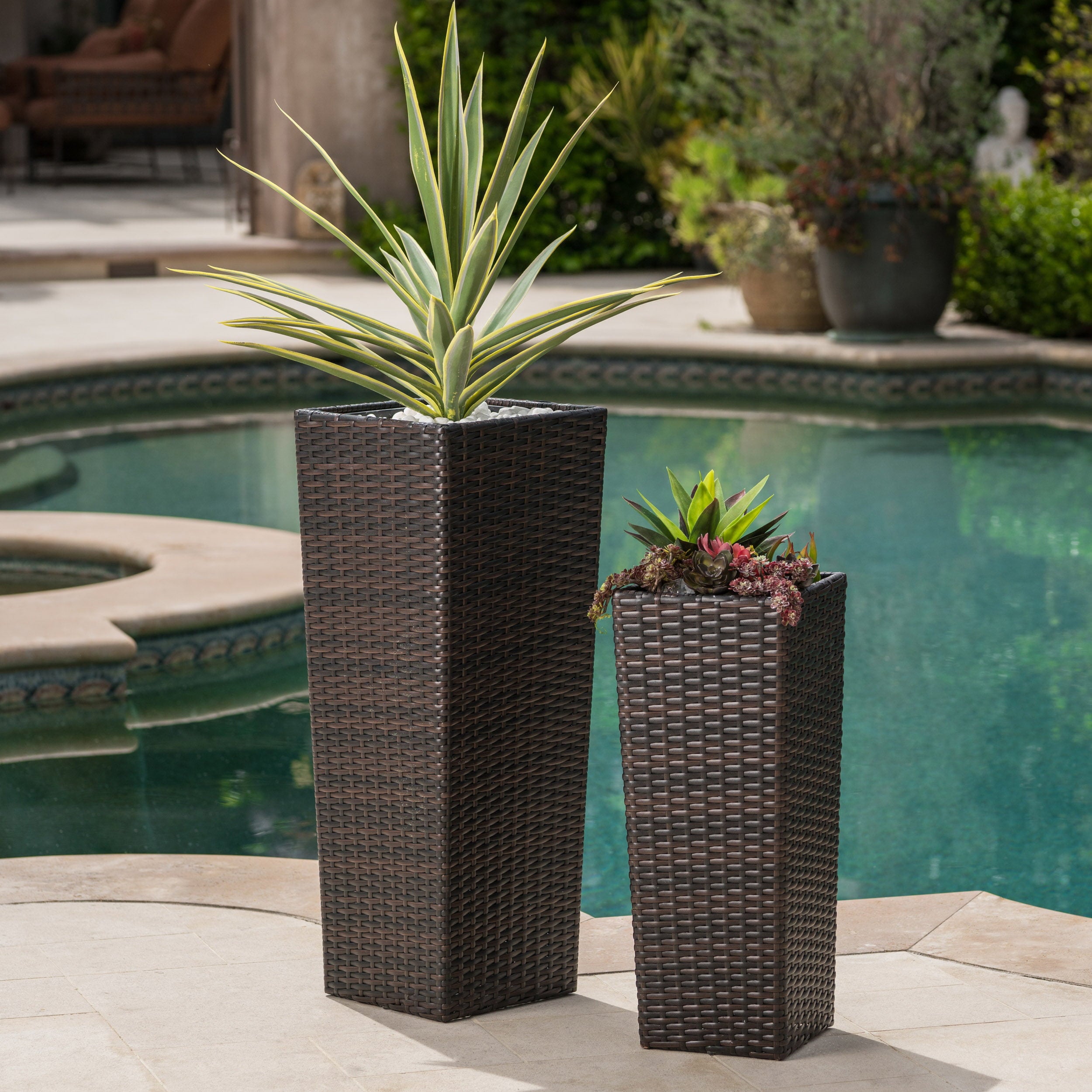 Eden Outdoor Wicker Flower Pots, Set of 2, Multibrown