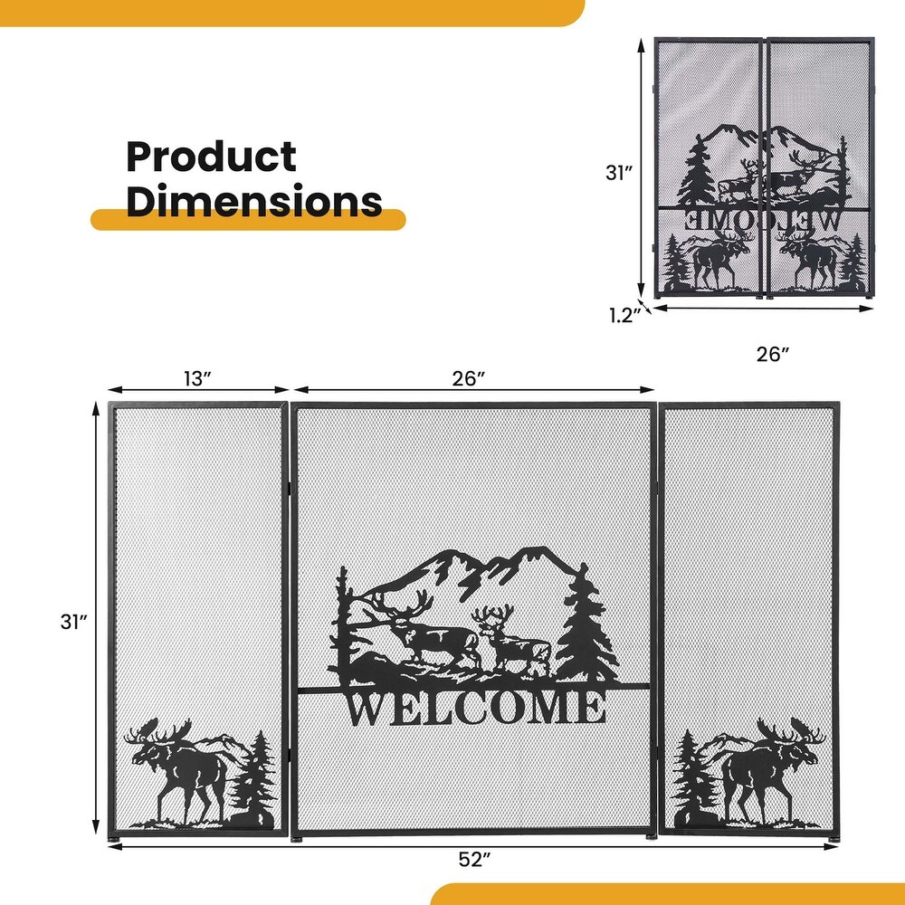 Costway 52 x 31 In Fireplace Screen 3 Panel Spark Guard with Natural   See Details