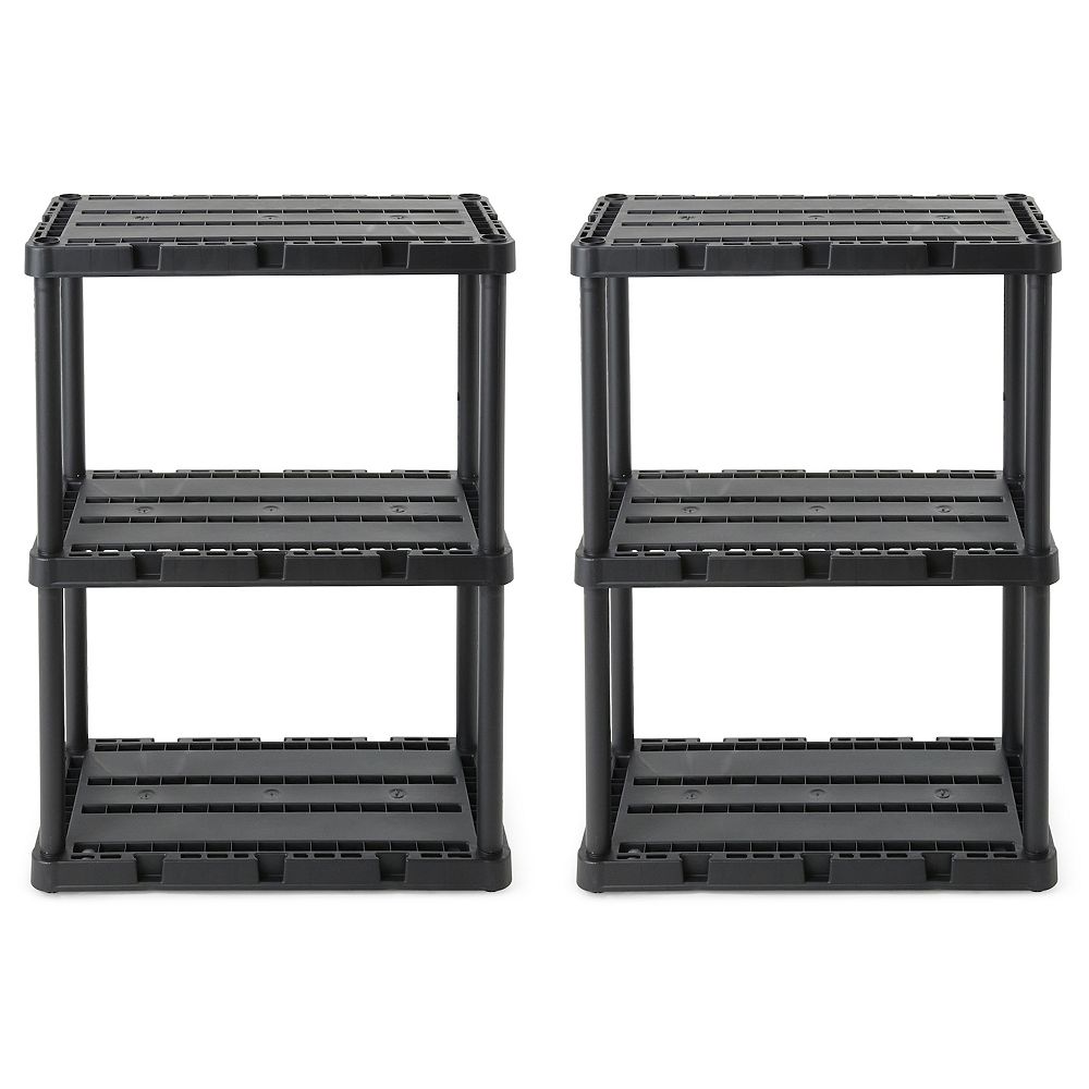 Gracious Living 3 Shelf Knect-A-Shelf Solid Light Duty Storage Unit， Black 2Pack