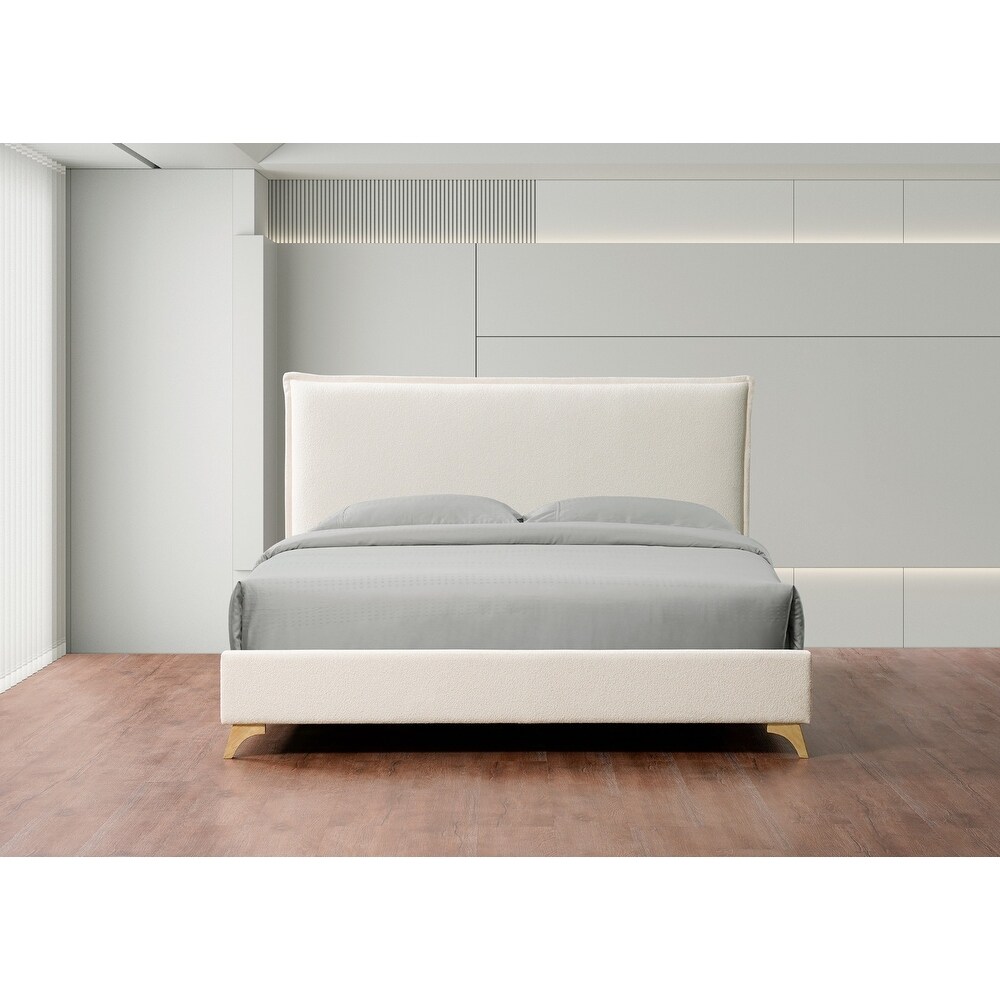 Lottie Cream Boucle Upholstered Queen Platform Bed Frame