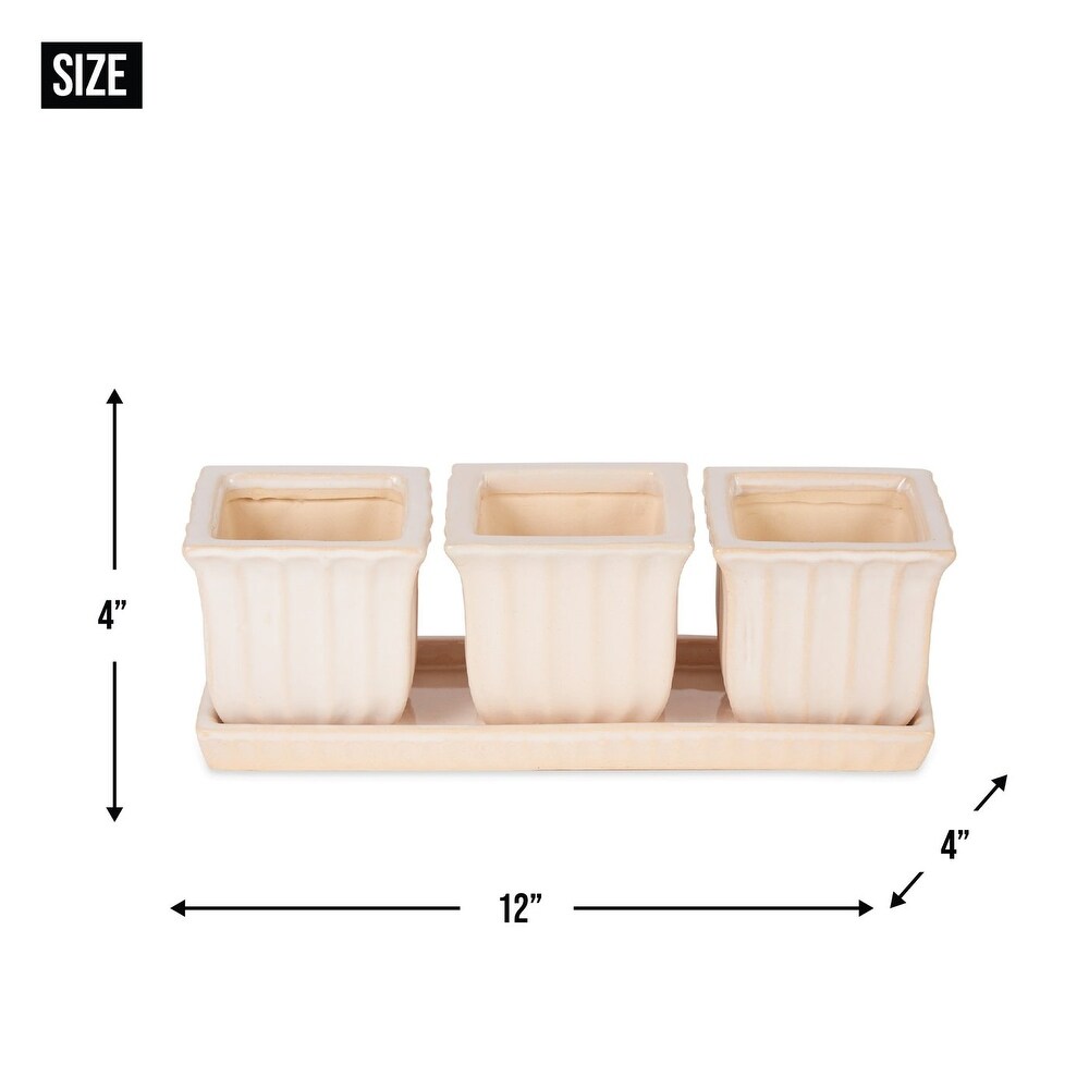 Green Square Ceramic Small Planter Set of 3