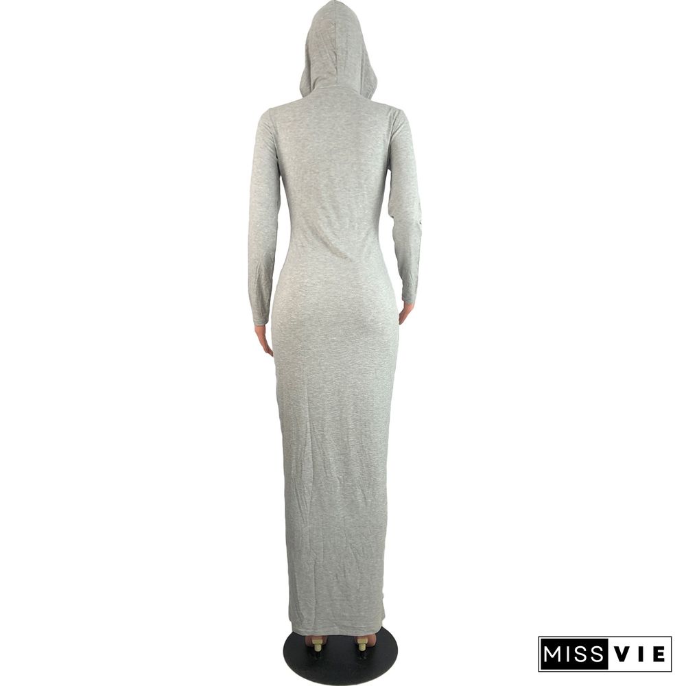 Pure Color Pit Strip Slim Fit Hooded Sexy Dress