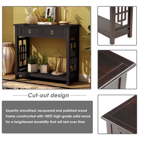 Console Table with 2 Drawers and Bottom Shelf， Entryway Accent Sofa Table