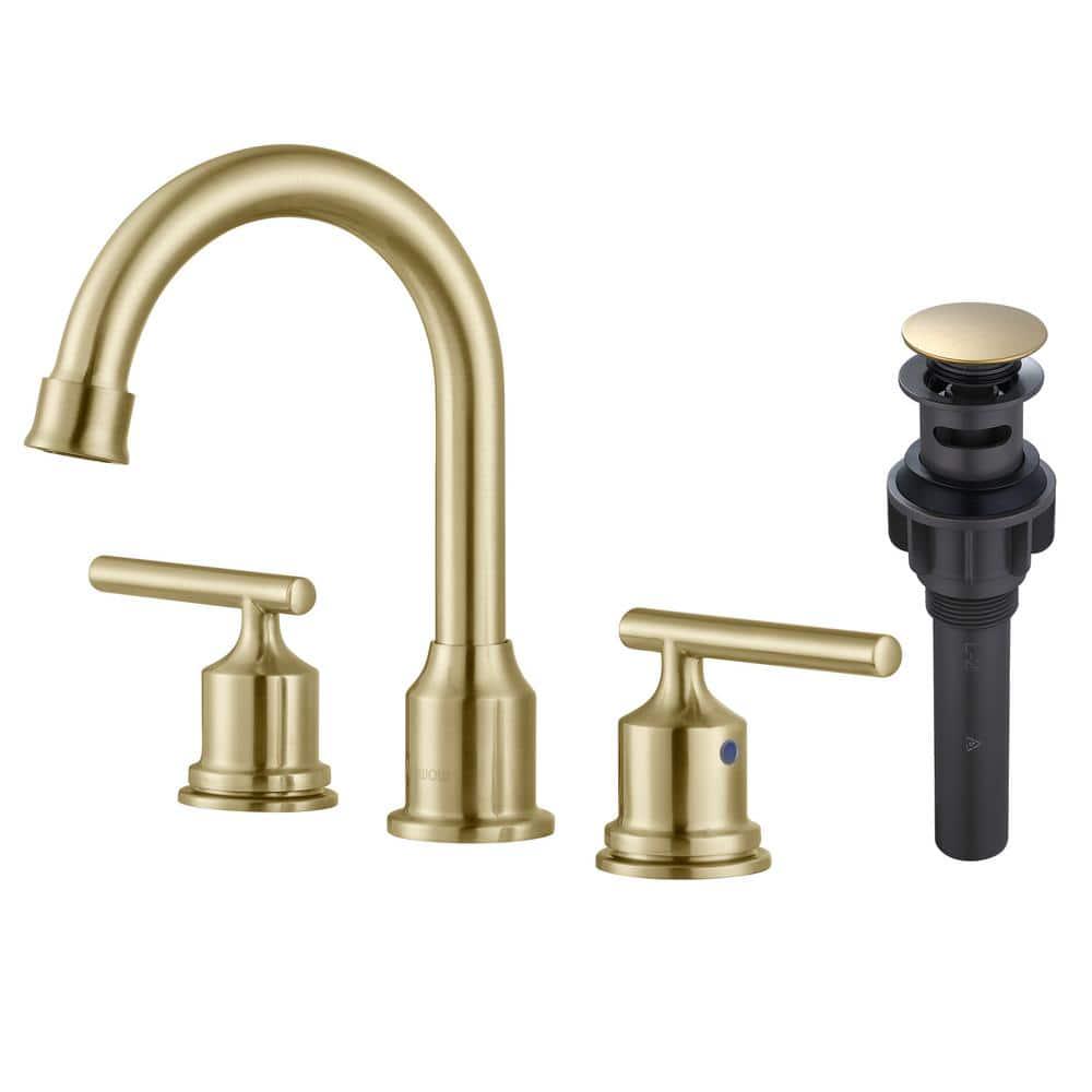 WOWOW 8 in Widespread DoubleHandle Bathroom Faucet with Drain Kit in Brushed Nickel