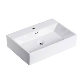 Altair 24 in. Rectangle White Ceramic Vessel Bathroom Vanity Sink with Overflow 9011-BAS-WH