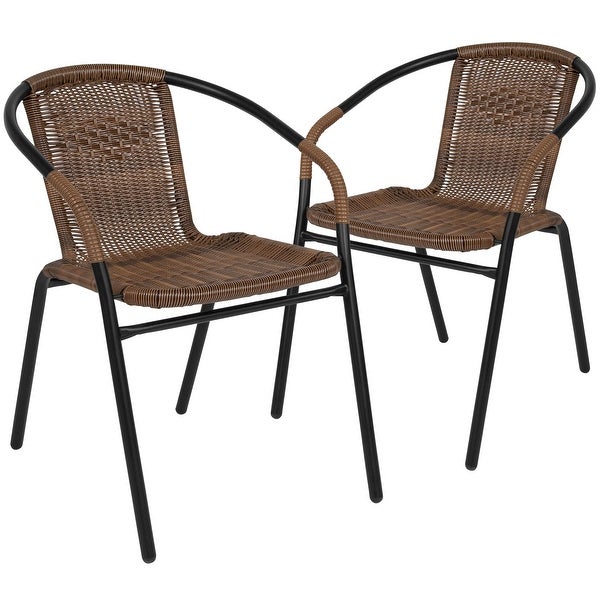 2 Pack Black Rattan Indoor-Outdoor Restaurant Stack Chair