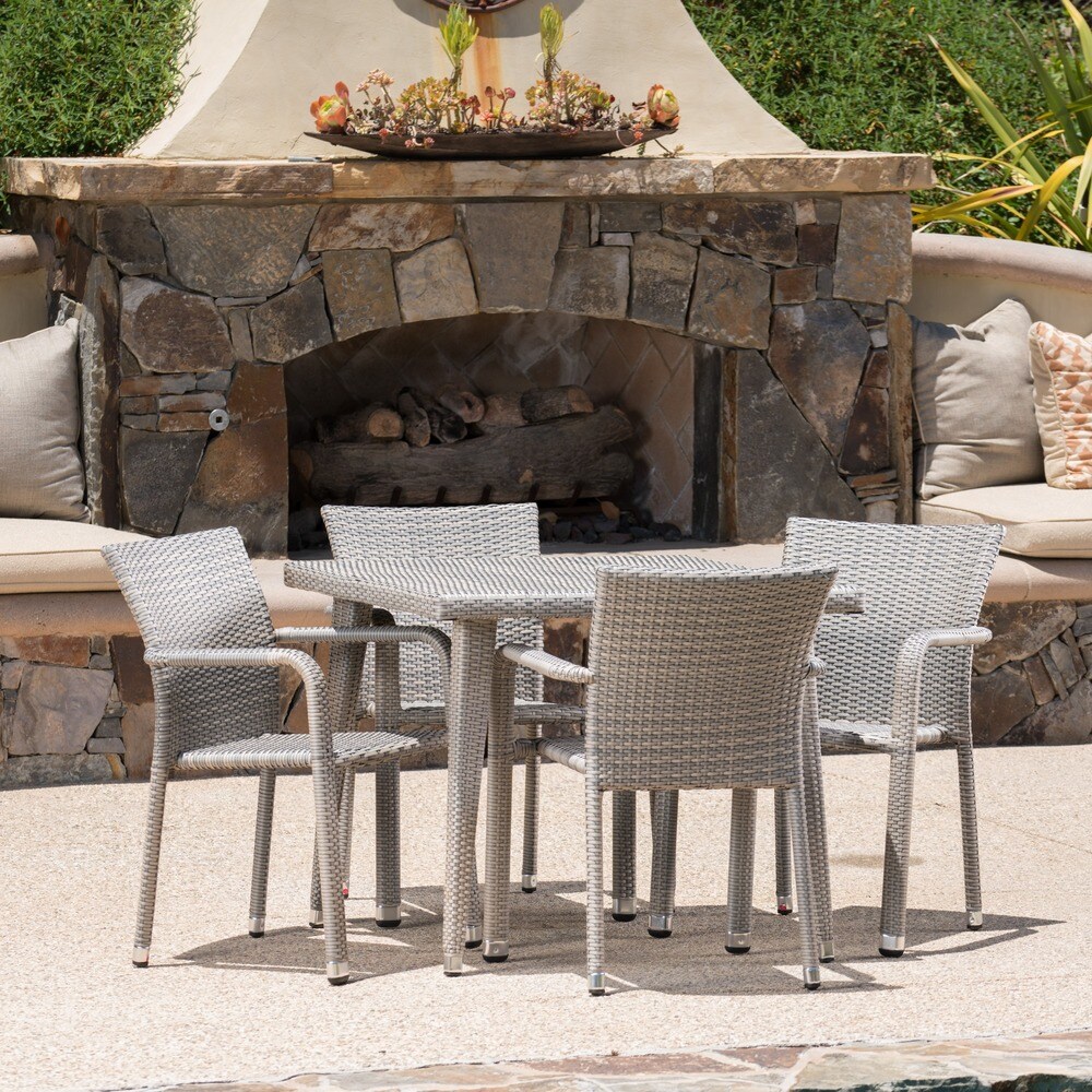 Rutledge Outdoor 5 piece Square Aluminum Wicker Dining Set by Christopher Knight Home