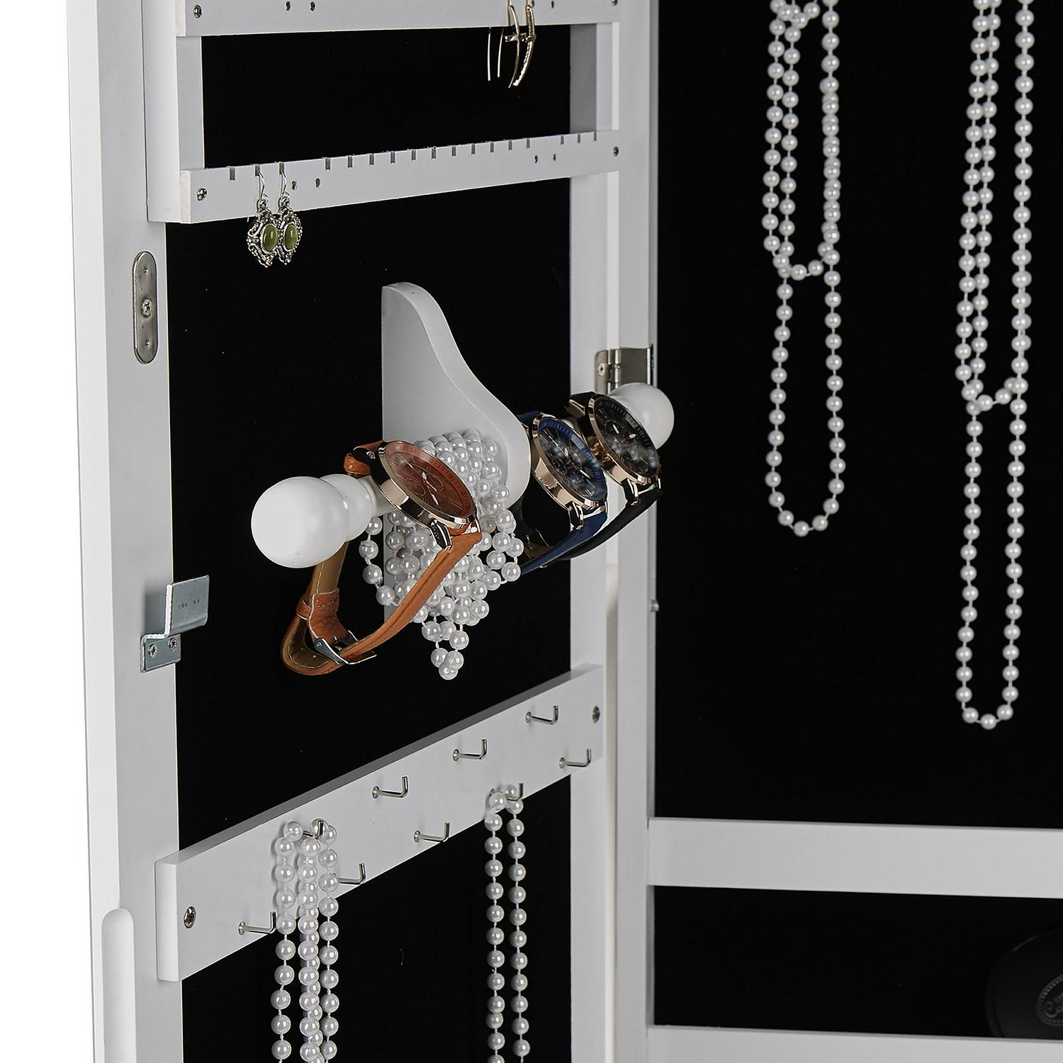 Mind Reader Hanging Jewelry Organizing Cabinet Mirror with 14 LED Lights， White