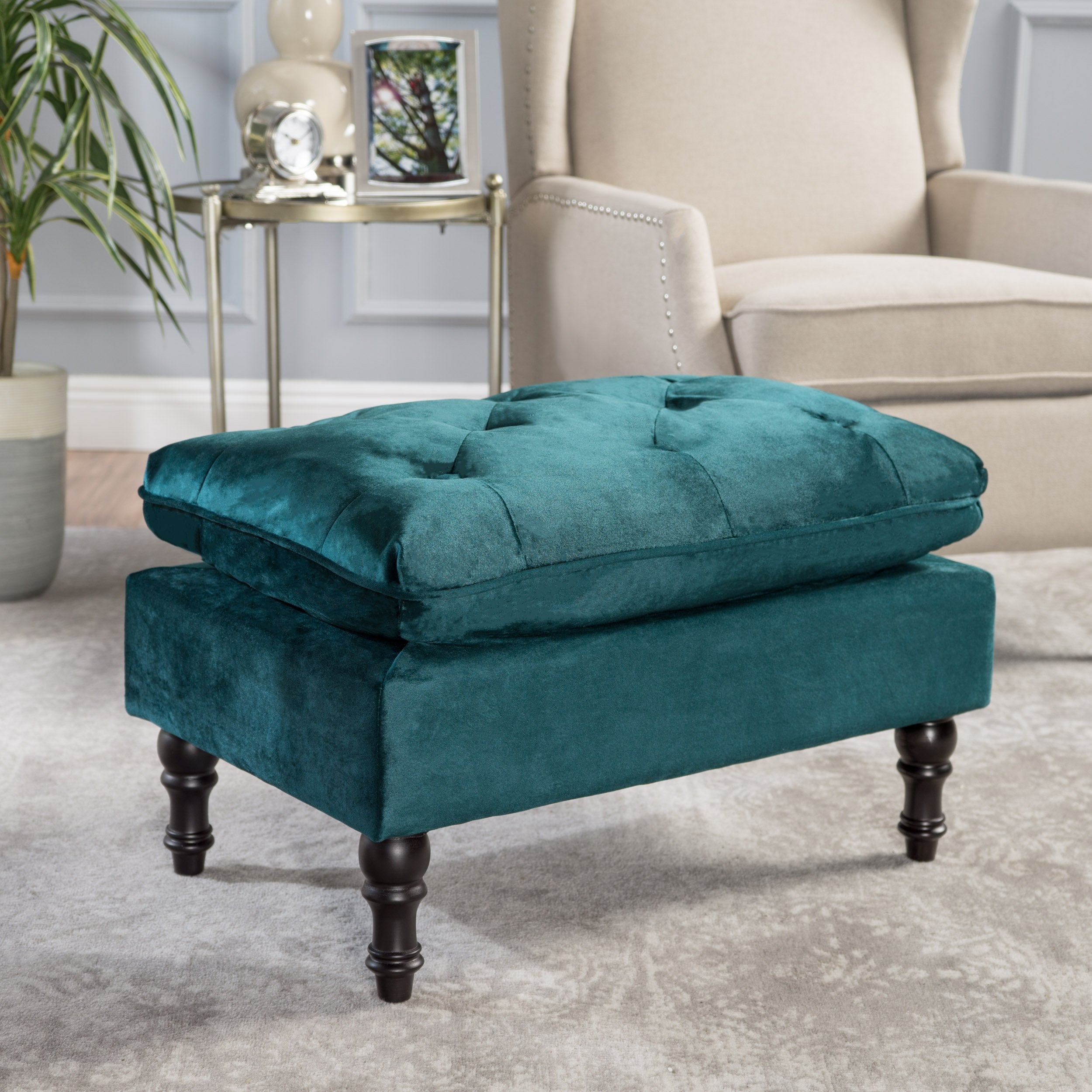 Cordoba Button Tufted Velvet Ottoman Footstool