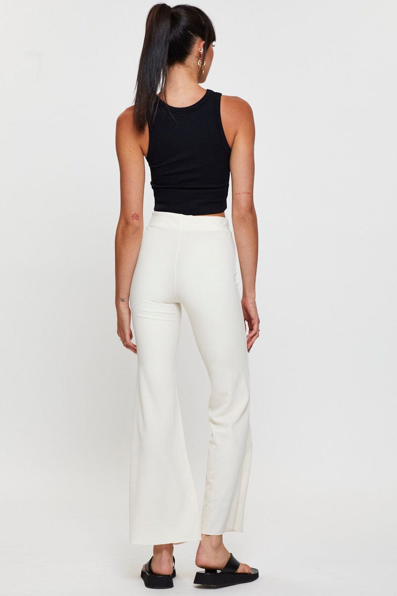 White Flare Pants High Rise