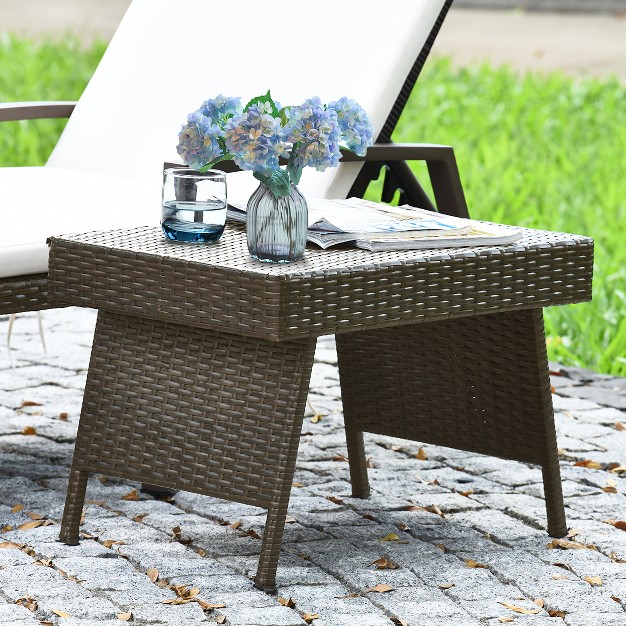 Tangkula Outdoor Wicker Table Patio Rattan Coffee Table Side Table Steel Frame