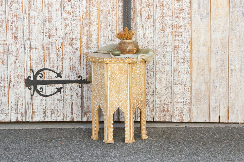 Enchanting Bleached Tall Inlaid end Table   Mediterranean   Side Tables And End Tables   by De cor  Houzz