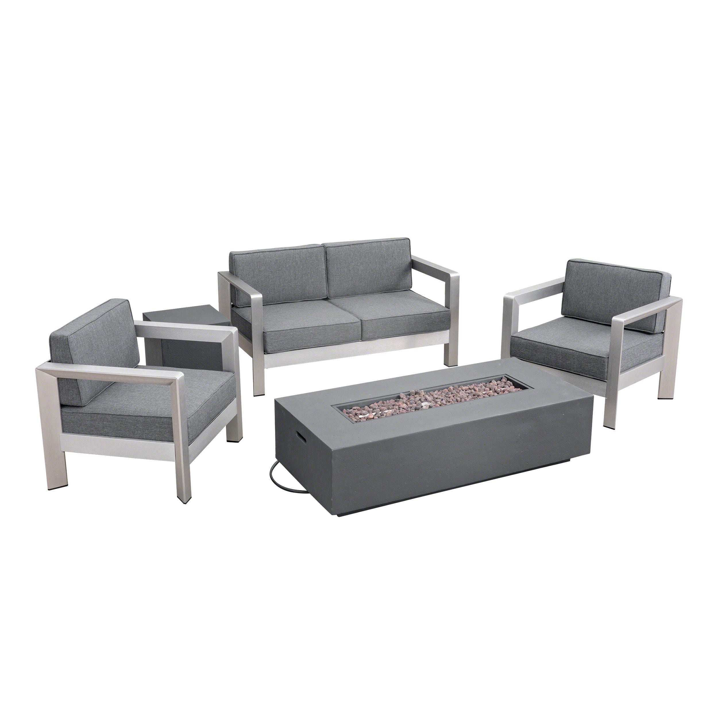 Booth Outdoor 4-Seater Aluminum Chat Set with Fire Pit and Tank Holder