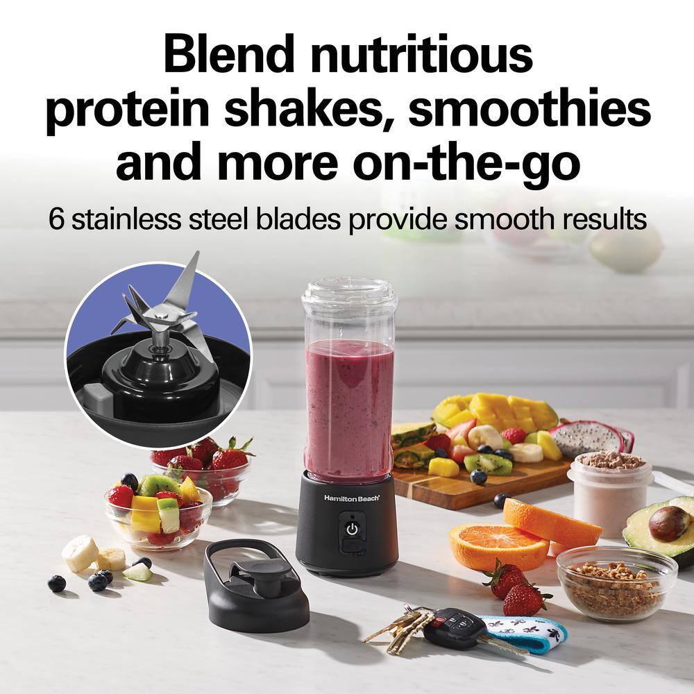 Hamilton Beach Blend Now 16 oz. Single Speed Black Cordless Portable Blender with Travel Lid 51180