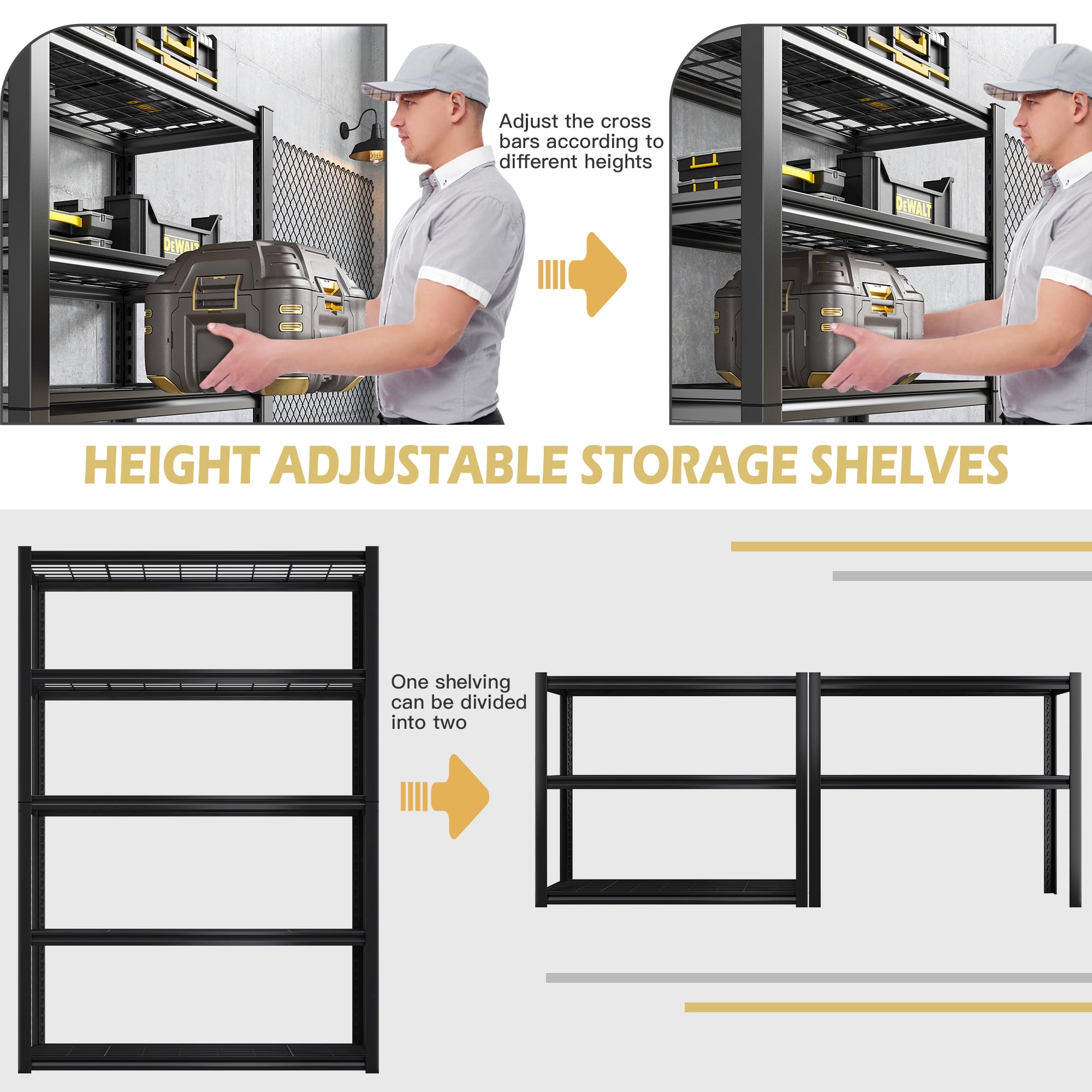 Raybee Garage Shelving Metal Heavy Duty 1950lbs Storage Shelf Rack 5 Tier Metal Shelf Utility Freestanding Adjustable Commercial Kitchen Basement Garage Warehouse Library 72