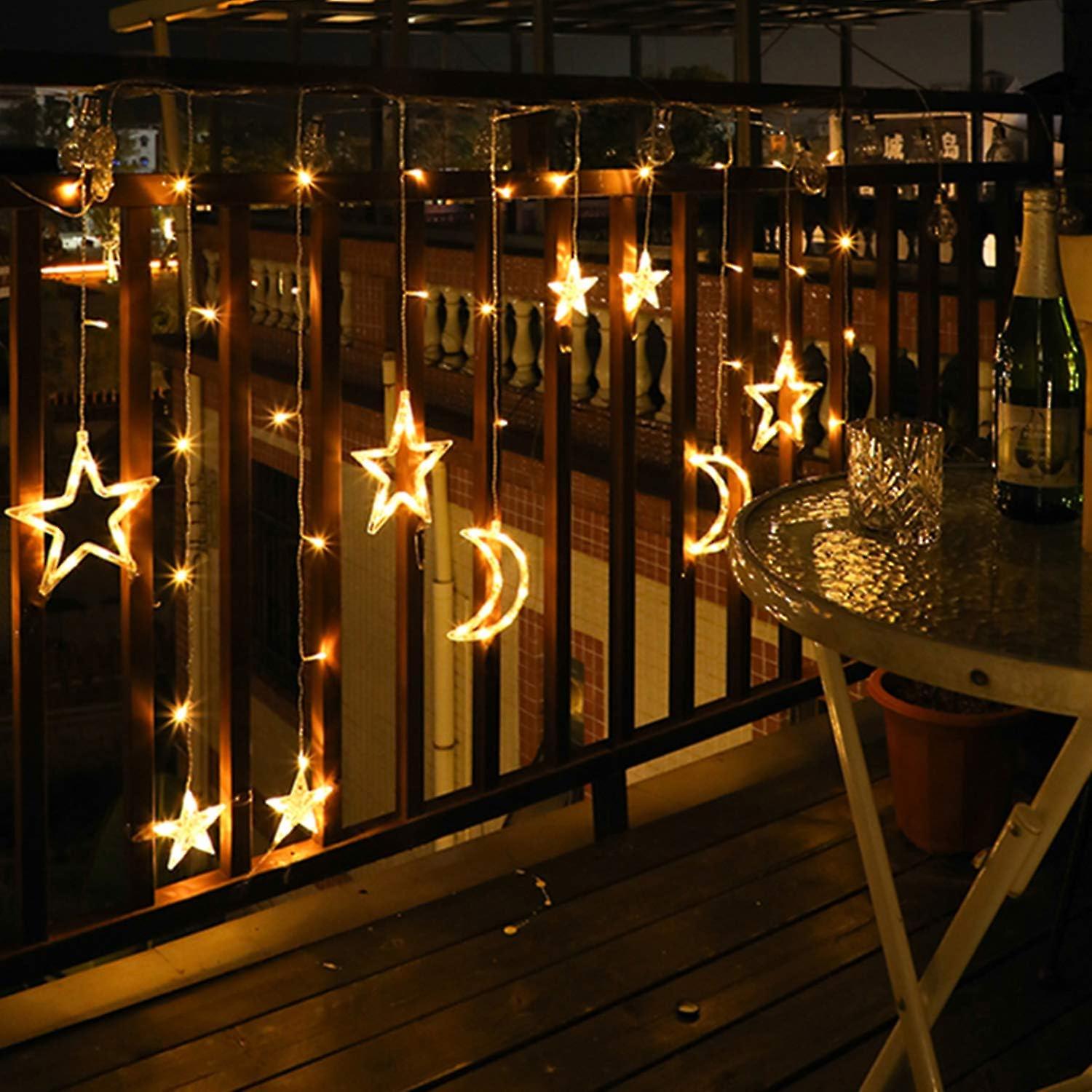 Star Moon Curtain Lights， 3.5m Moon Curtain Light Ramadan， Led Star String Lights， Star Curtain Lights， Decorative Lamp For Window， Christmas