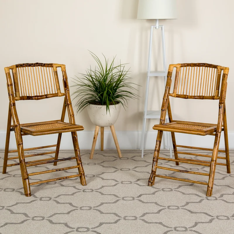 Flash Furniture Bamboo Folding Chairs Set of 2 (2-X-62111-BAM-GG)