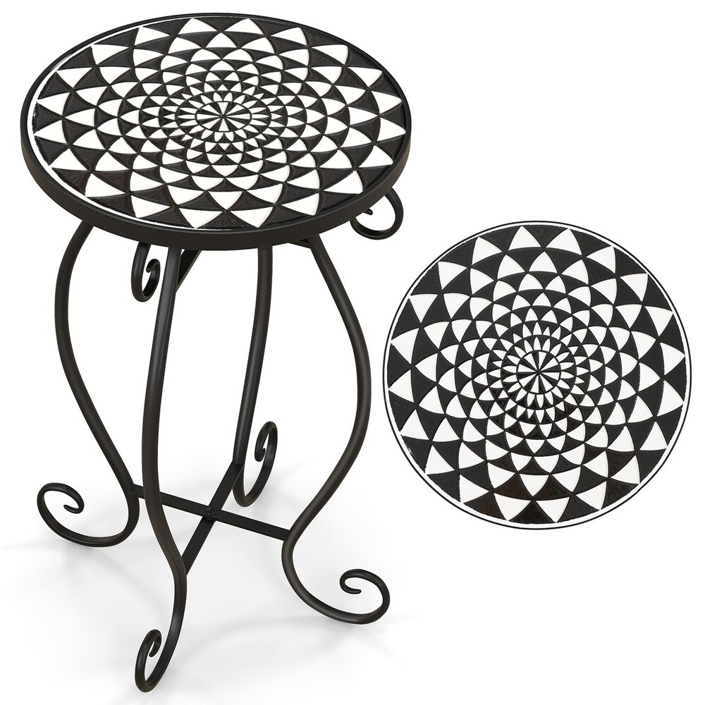 Costway Mosaic Outdoor Side Table  Round End Table with Weather   See Details