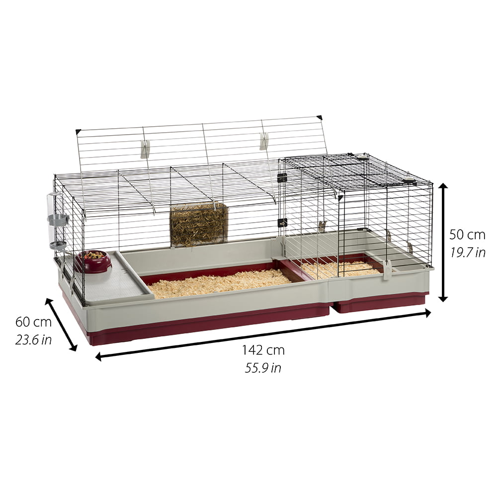 Ferplast Krolik XL Rabbit Cage 140 (Includes Wire Hutch) | 55.9L x 23.62W x 19.7H inches | Burgundy and Cream