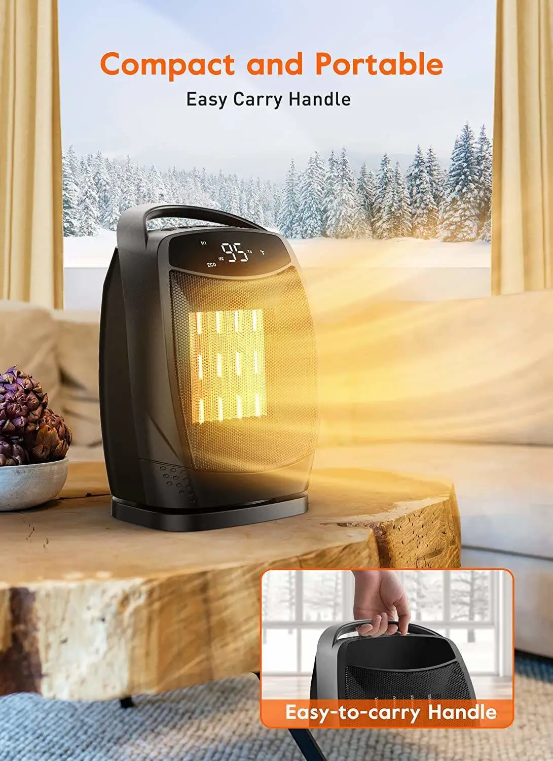 Portable Electric Space Heater with Thermostat, 1500W/750W Safe and Quiet Ceramic Heater Fan, Heat Up 200 Square Feet for Office Room Desk Indoor Use