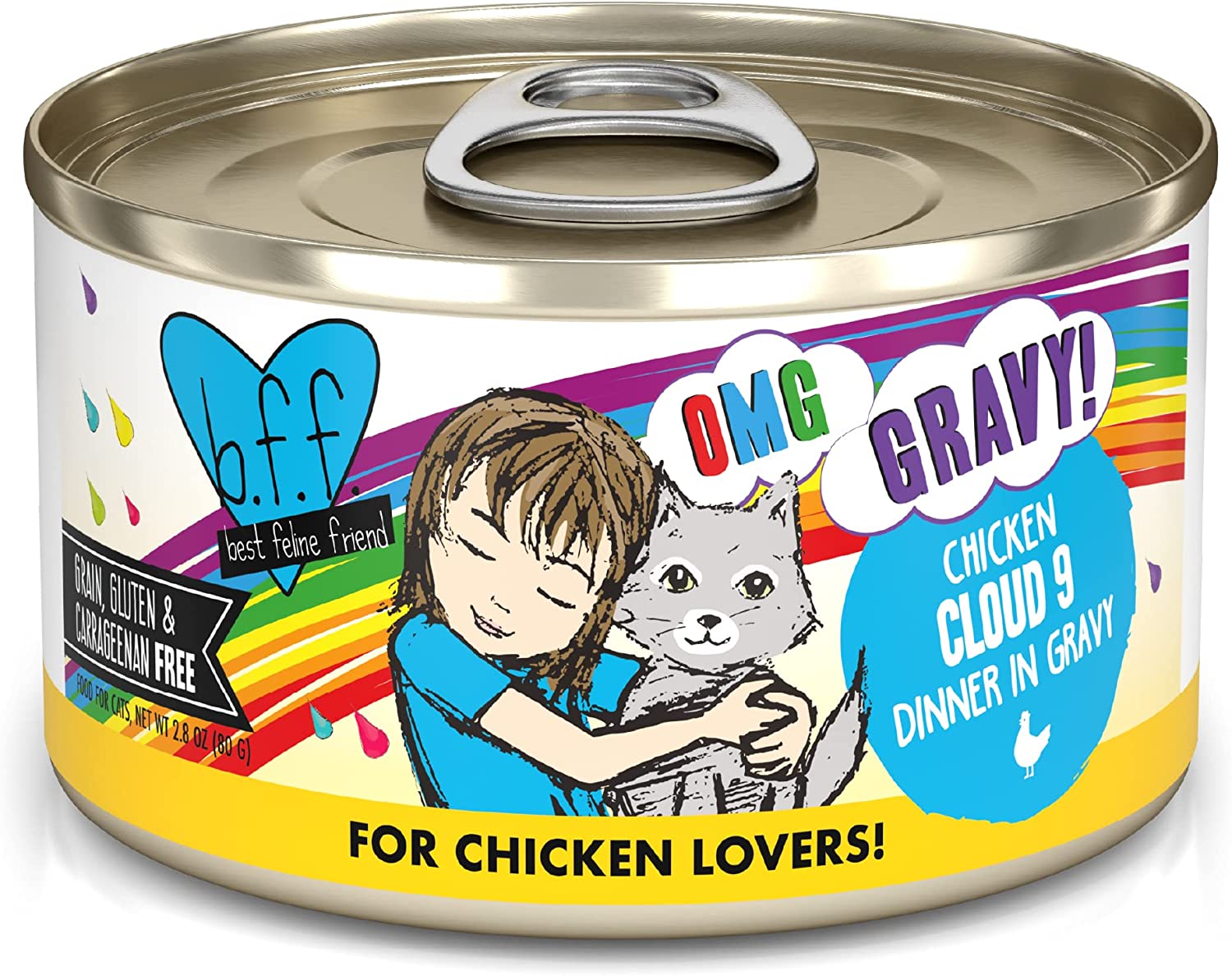 Weruva Wet Cat Food B.F.F. OMG - Best Feline Friend Oh My Gravy!， Chicken Cloud 9 with Chicken in Gravy， 2.8oz Can (Pack of 12)