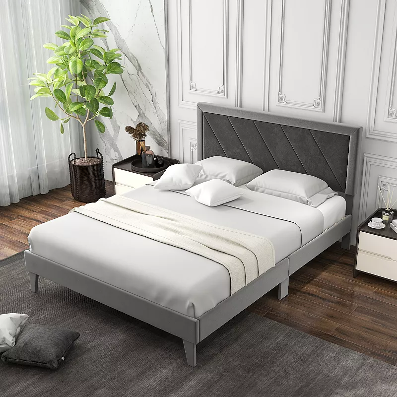 Platform Bed With High Headboard And Wooden Slats