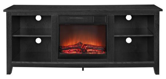 Walker Edison 58 quotRustic Farmhouse Fireplace TV Stand  Black   Transitional   Entertainment Centers And Tv Stands   by Shop Chimney  Houzz