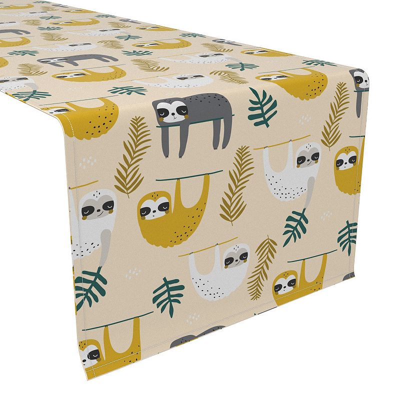 Table Runner， 100% Cotton， 16x72， Sloths Hanging Around