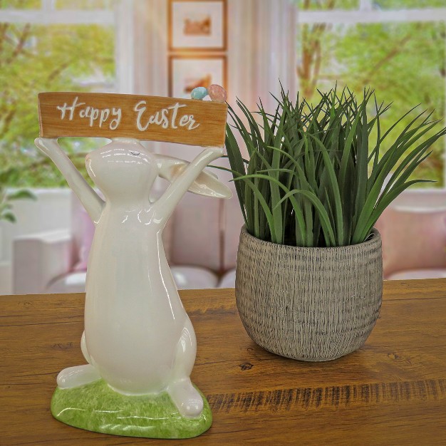 National Tree Company Easter Bunny With Sign Table Decoration White Easter Collection 11 Inches