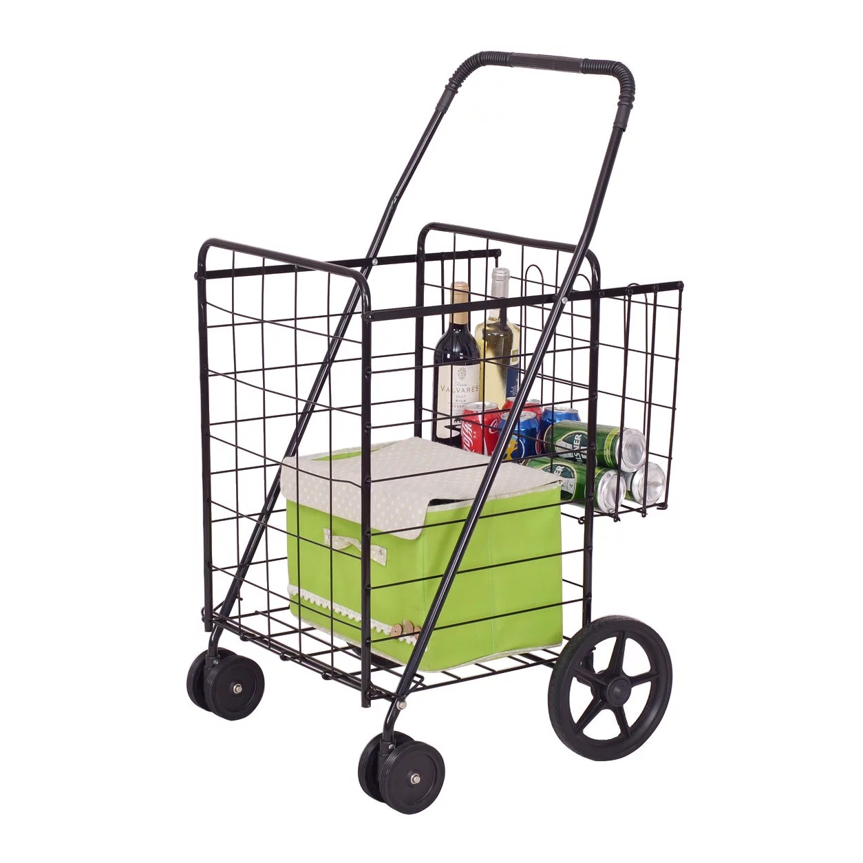 Costway Folding Shopping Cart Jumbo Basket with Swivel Wheels