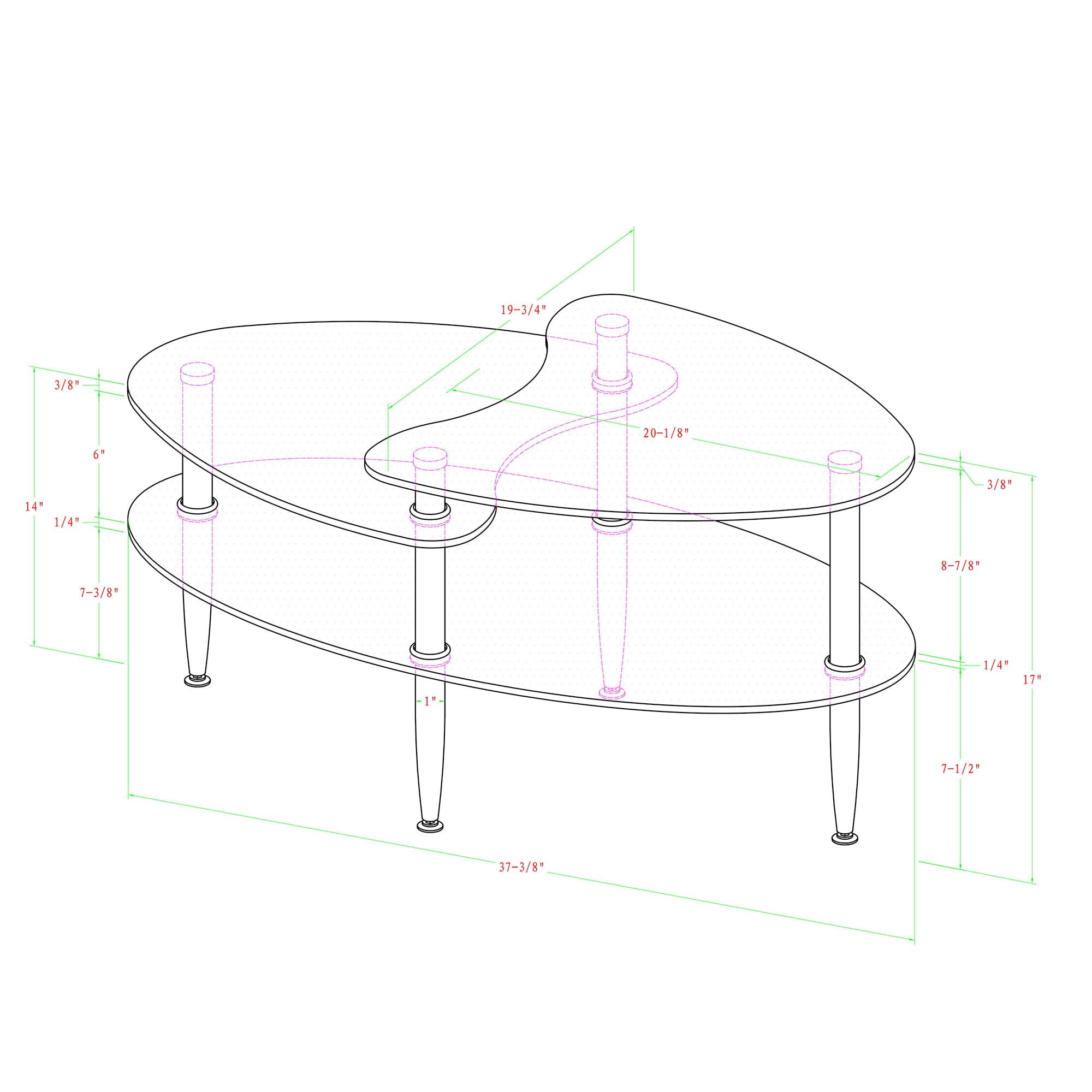 Walker Edison Mid-Century Modern 2-Tier Glass Coffee Table