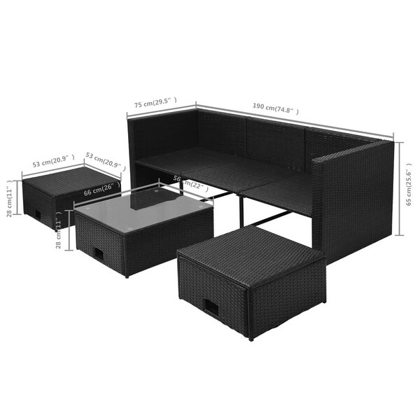 4 Piece Patio Lounge Set with Cushions Poly Rattan Black - Overstock - 37842844