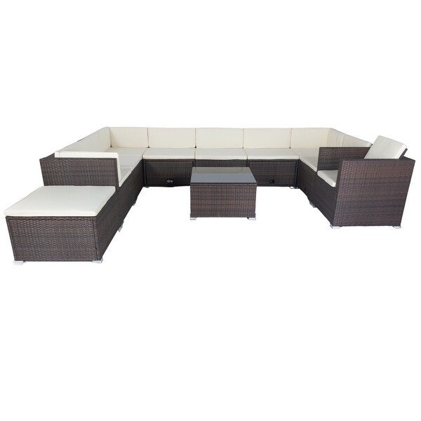 10seat Outdoor Sectional Sofa Set 11piece Patio Conversation Set Allweather Wicker Couch with 3 Storage Box and Coffee Table