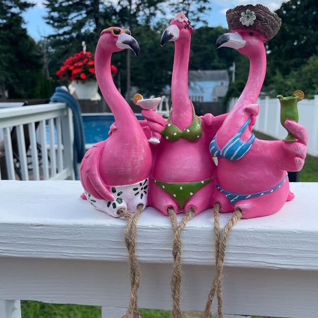 Three Amigos Beach Flamingos Outdoor Garden Statue